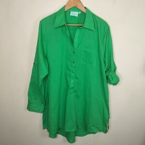 True Destinations Tunic Cotton Oversize Hi Low Tab Sleeve